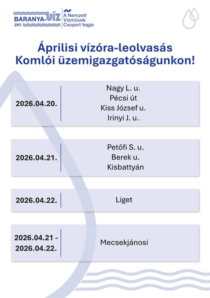 Áprilisi vízóra-leolvasás a Komlói üzemigazgatóságunkon