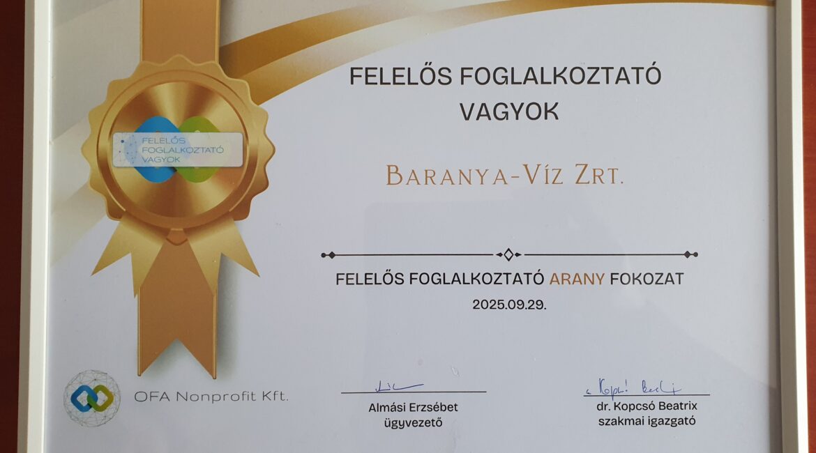 Felelős Foglalkoztató arany minősítési fokozat